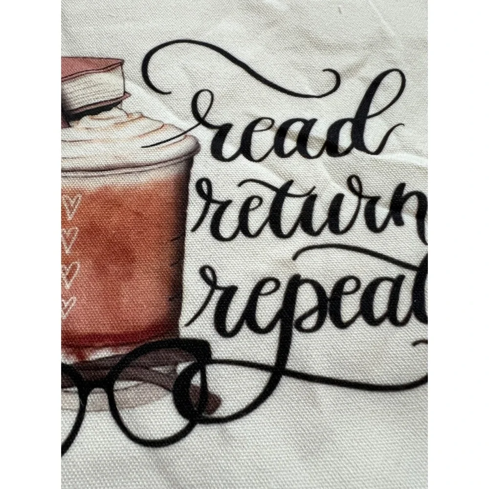 Read Return Repeat Canvas Tote Bag Book Lover Coffee Graphic Library Shopper